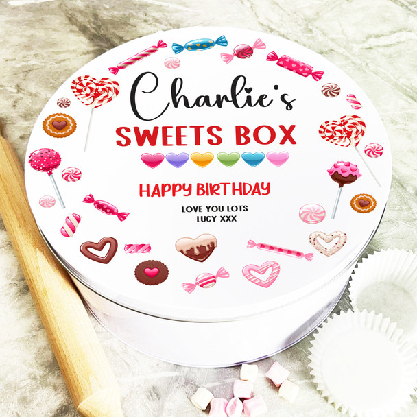 Round Heart Lollipop Birthday Gift Personalised Sweet Treat Tin