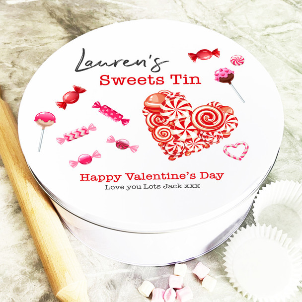 Round Heart Made Of Sweets Valentine's Day Gift Personalised Sweet Treat Tin