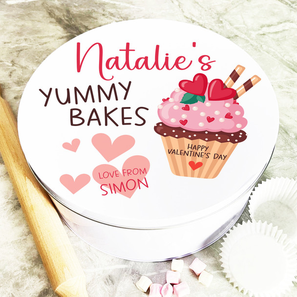 Round Love Hearts Cupcake Valentine's Day Gift Personalised Cake Tin