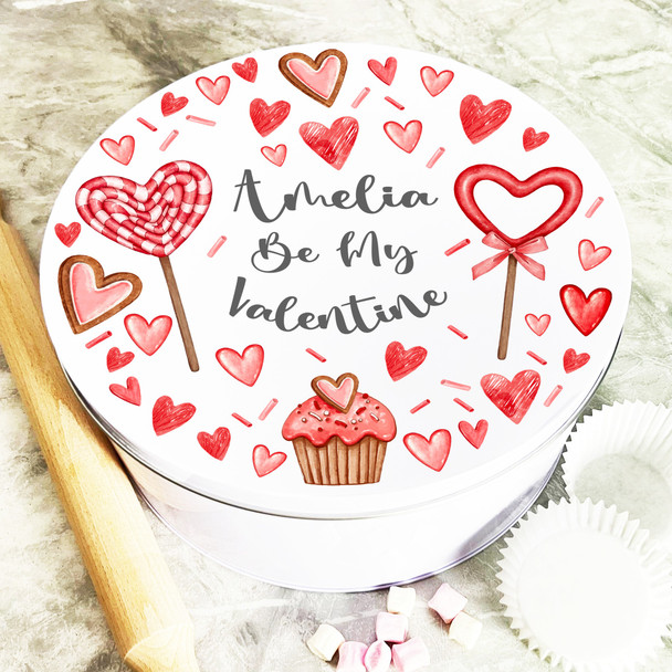 Round Be My Valentine Sweet Valentine's Day Gift Personalised Treat Tin
