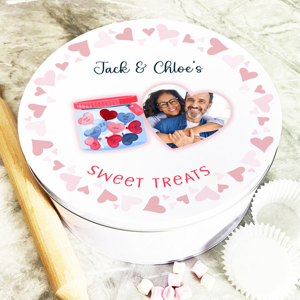 Round Love Jar Heart Photo Romantic Gift Personalised Sweet Treat Tin