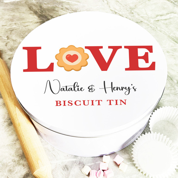 Round Love Word With Biscuit Romantic Gift Personalised Biscuit Tin