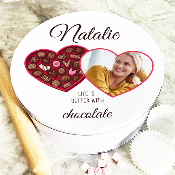 Round Box Of Chocolate Photo Romantic Gift Personalised Treat Cake Tin
