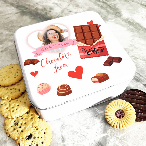 Square Chocolate Lover Heart Photo Valentine's Gift Personalised Sweet Treat Tin