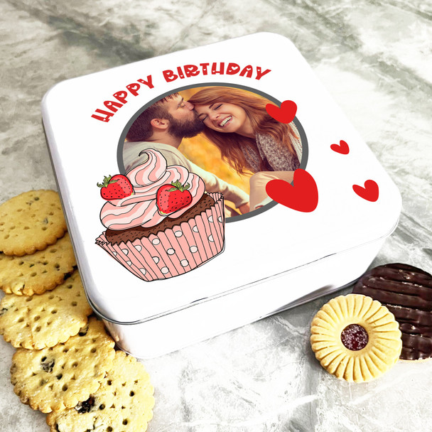 Square Cupcake Happy Birthday Gift Photo Personalised Cake Tin