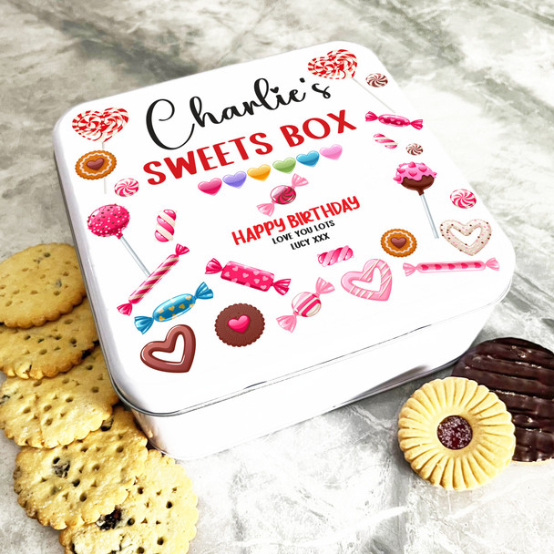 Square Heart Lollipop Birthday Gift Personalised Sweet Treat Tin
