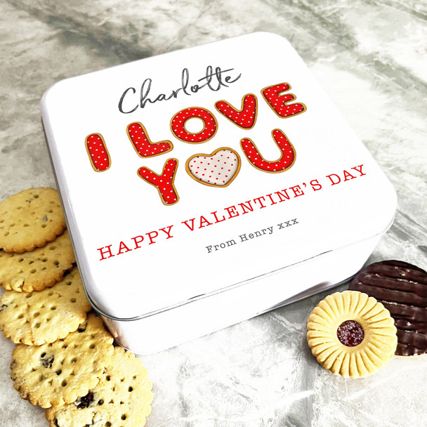 Square I Love You Cookie Letters Valentine's Day Gift Personalised Treat Tin