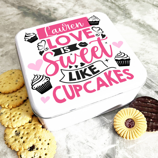 Square Love Is Sweet Romantic Gift Personalised Cake Tin