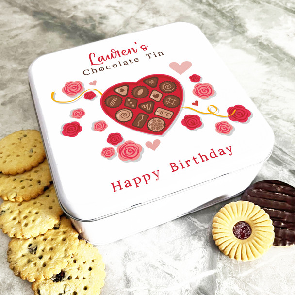 Square Roses Heart Chocolate Birthday Gift Personalised Sweet Treat Tin