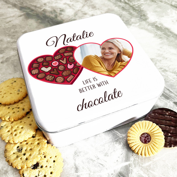 Square Box Of Chocolates Photo Romantic Gift Personalised Sweet Treat Tin