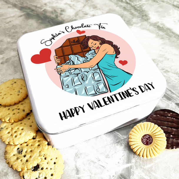 Square Woman Hugging Chocolate Valentine's Day Gift Personalised Treat Tin