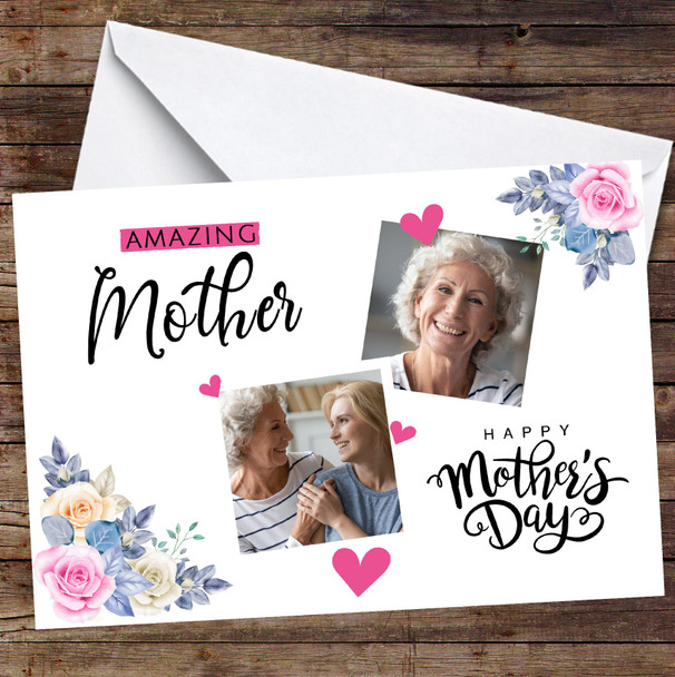 Personalised Amazing Mother's Day Card Floral Photo Frame Card