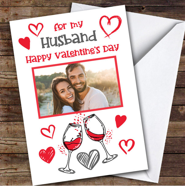 Personalised Card For Husband Wine Valentine's Day Photo Card