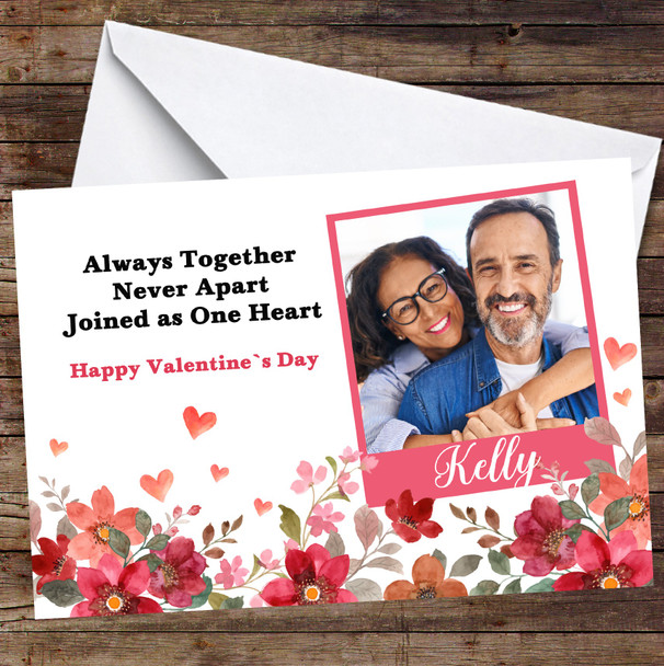 Personalised Coral Red Floral Always Together Happy Valentine's Photo Card