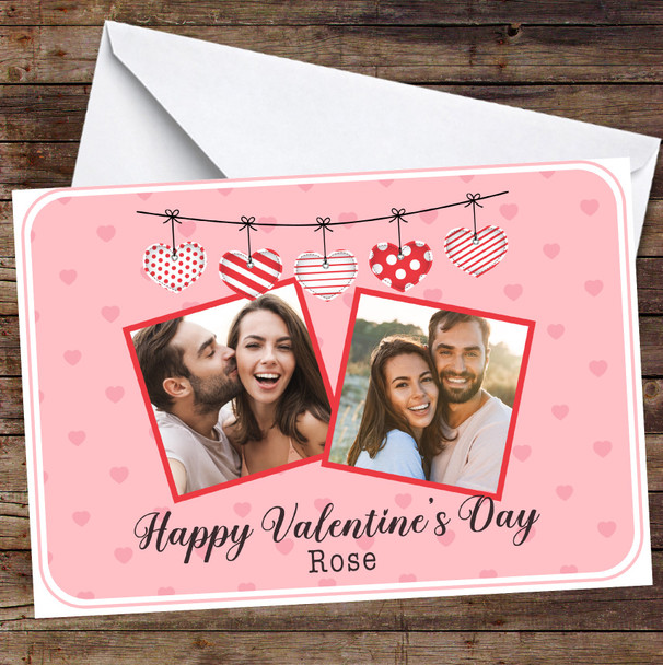 Personalised Pink Hearts Background Romantic Photo Happy Valentine's Day Card