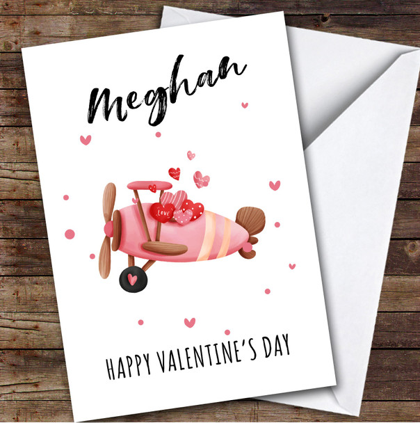 Personalised Pink Love Aeroplane Valentine's Day Card