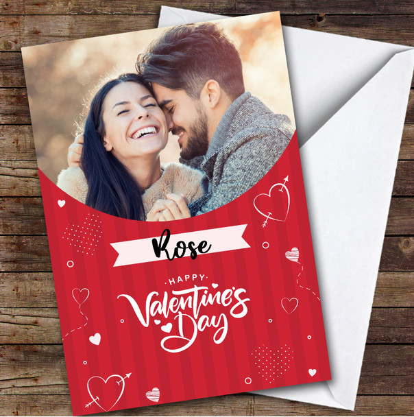 Personalised Red Background Hearts Photo Valentine's Card