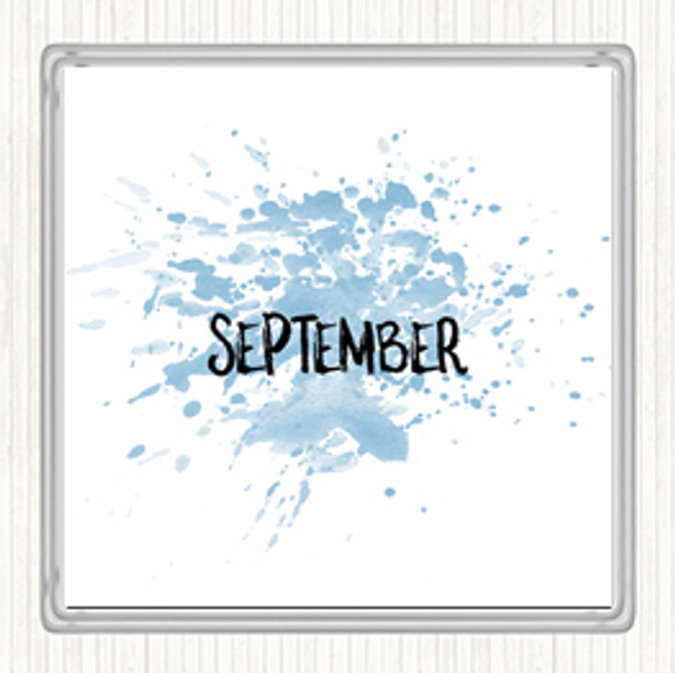 Blue White September Inspirational Quote Coaster