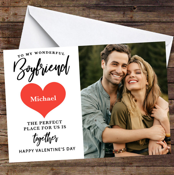 Personalised Romantic Couple Photo Heart Happy Valentine's Day Boyfriend Card