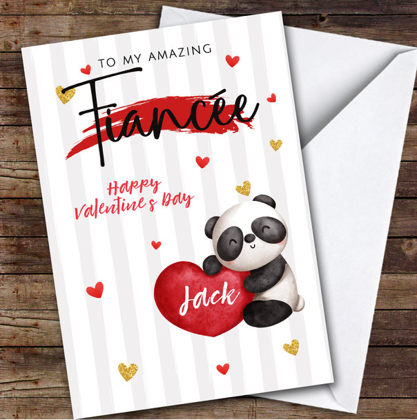 Personalised Valentine Card For Fiancé Cute Panda With Heart Card