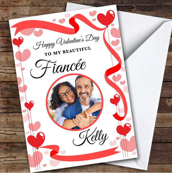 Personalised Valentine's Card For Fiancée Hearts Circle Photo Card