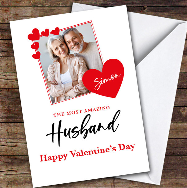 Personalised Valentine's Card For Husband Red Photo Hearts Card