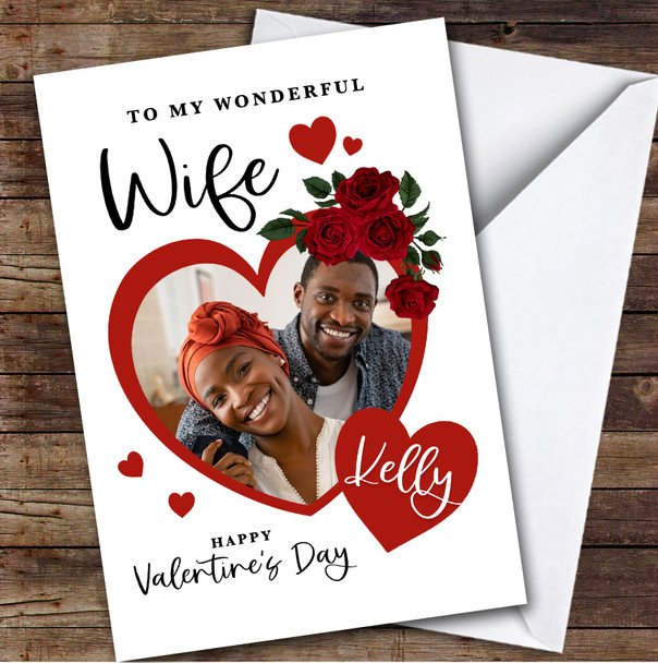 Personalised Valentine's Card For Wife Roses Red Heart Photo Card