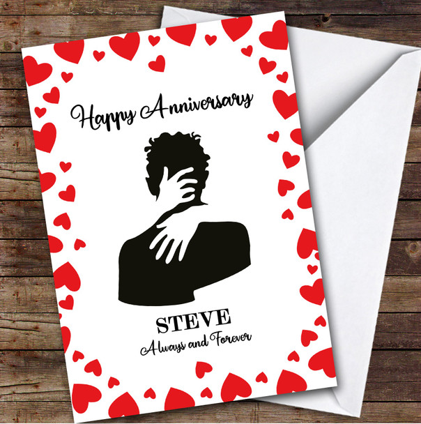 Personalised Couple Silhouette Red Heart Border Happy Anniversary Card