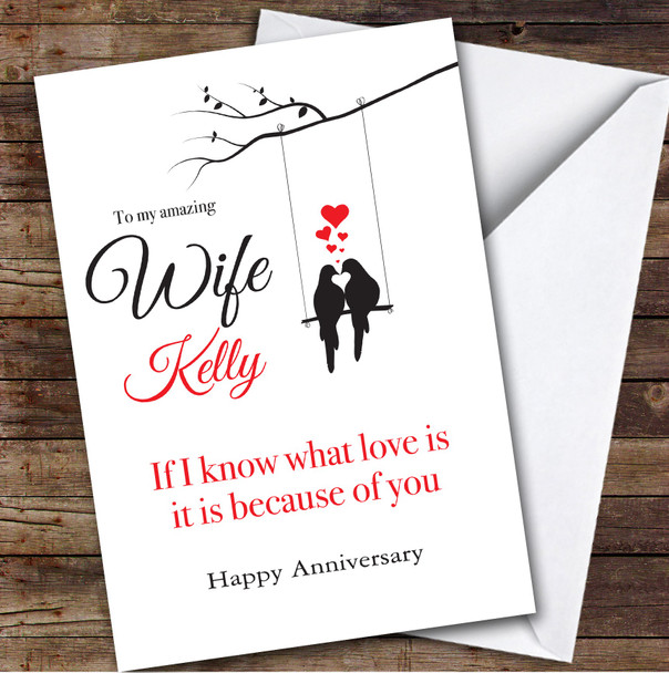 Personalised Love Birds Romantic Know What Love Is Wife Happy Anniversary Card