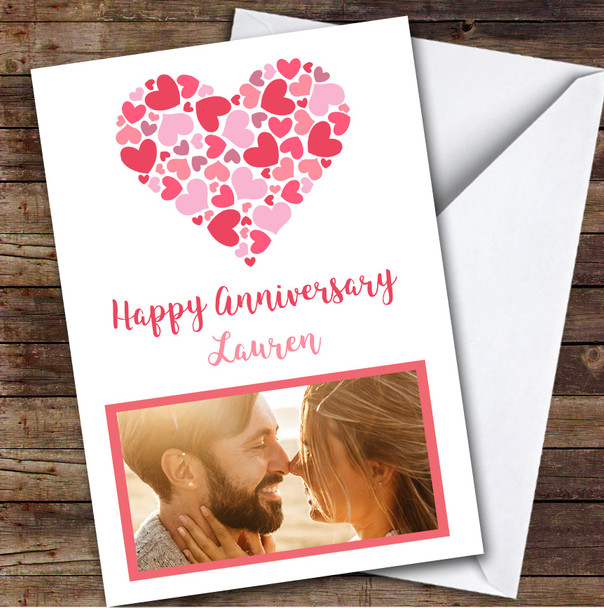 Personalised Pink Coral Heart Of Hearts Romantic Photo Happy Anniversary Card