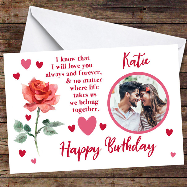 Personalised Rose Romantic Photo Happy Birthday Card