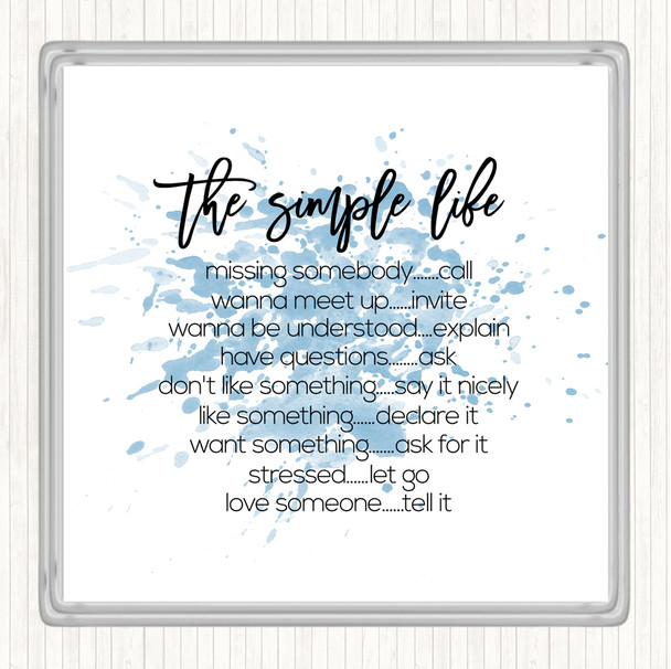 Blue White Simple Life Inspirational Quote Coaster
