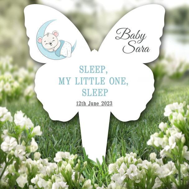 Butterfly Blue Baby Bear White Remembrance Garden Plaque Grave Memorial Stake