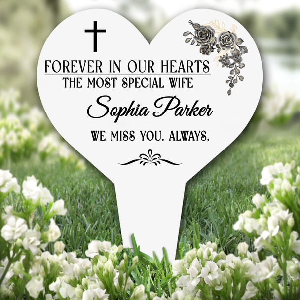 Heart Special Wife Black Floral Remembrance Garden Plaque Grave Memorial Stake
