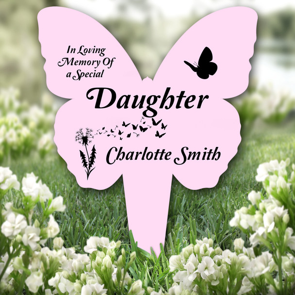 Butterfly Pink Daughter Dandelion Remembrance Grave Garden Plaque Memorial Stake