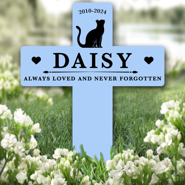 Cross Blue Cat Pet Remembrance Garden Plaque Grave Personalised Memorial Stake