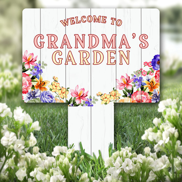Watercolour Flowers Grandma's Garden Personalised Gift Garden Plaque Sign Stake