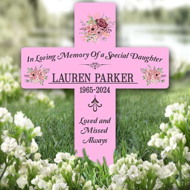 Cross Pink Daughter Grey Pink Remembrance Garden Plaque Grave Memorial Stake