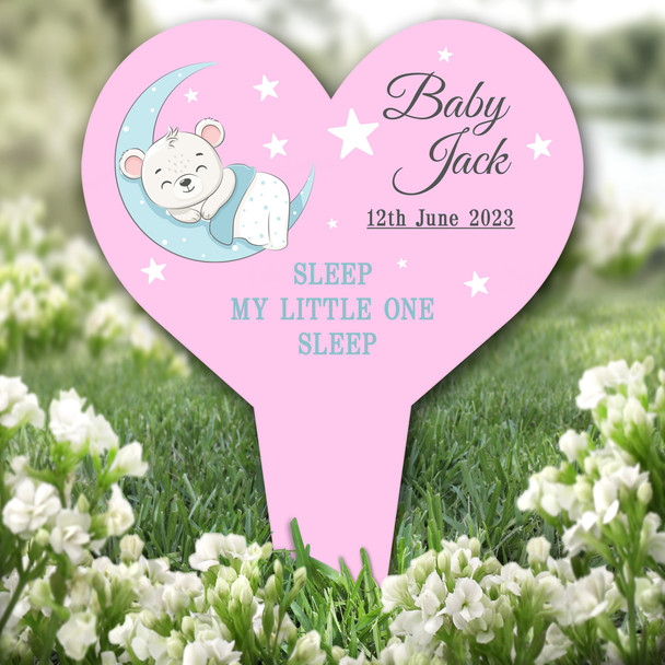 Heart Blue Baby Bear Pink Remembrance Garden Plaque Grave Marker Memorial Stake