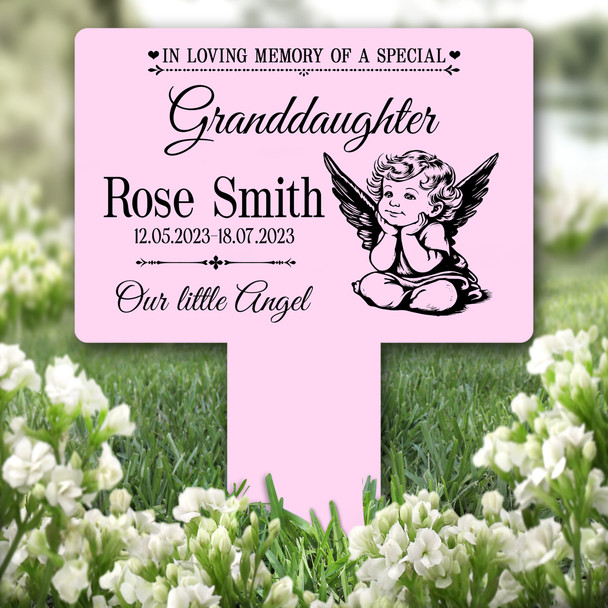 Granddaughter Cute Angel Pink Remembrance Grave Garden Plaque Memorial Stake