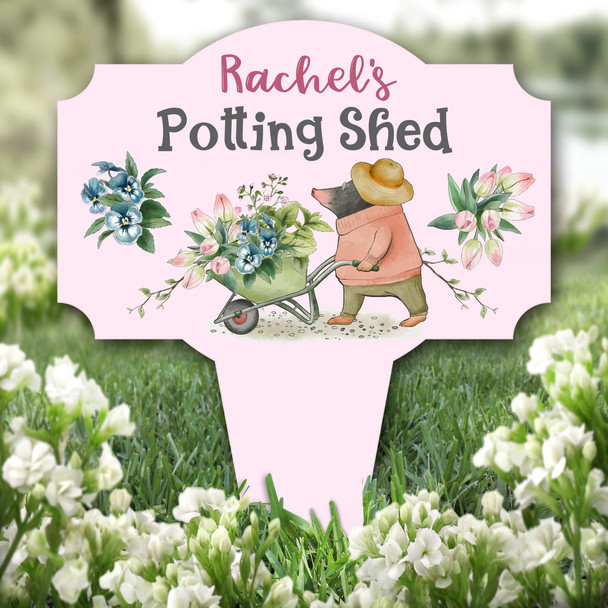 Potting Shed Garden Pink Animal Personalised Gift Garden Plaque Sign Stake