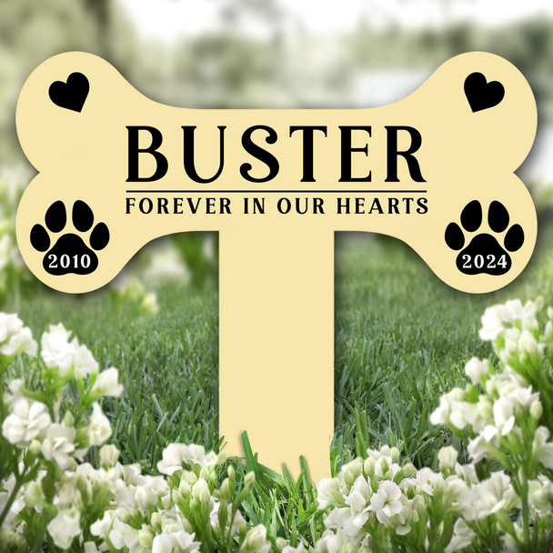 Bone Yellow Dog Paw Prints Pet Remembrance Garden Plaque Grave Memorial Stake