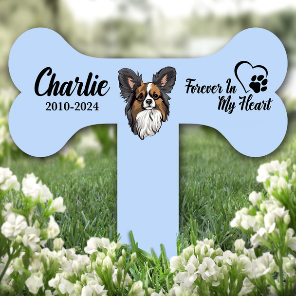 Bone Blue Papillon Dog Heart Pet Remembrance Grave Garden Plaque Memorial Stake