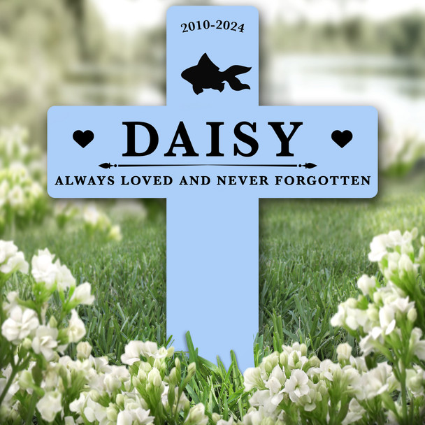 Cross Blue Goldfish Silhouettes Pet Remembrance Grave Plaque Memorial Stake