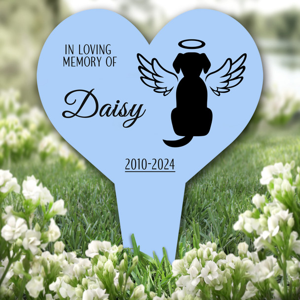 Heart Dog With Wings Pet Blue Remembrance Garden Plaque Grave Memorial Stake