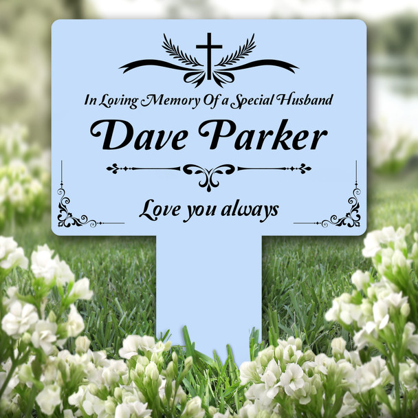 Husband Cross Black Blue Remembrance Garden Plaque Grave Marker Memorial Stake