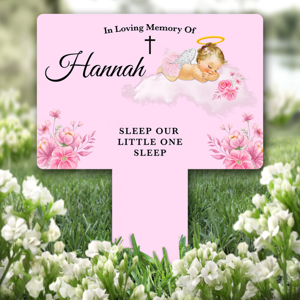 Light Blonde Baby Girl Pink Remembrance Grave Garden Plaque Memorial Stake