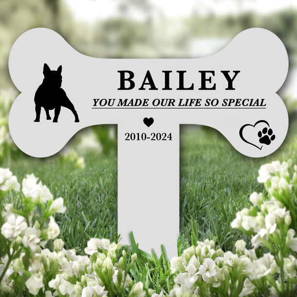 Bone Frenchie Dog Pet Remembrance Garden Plaque Grave Marker Memorial Stake