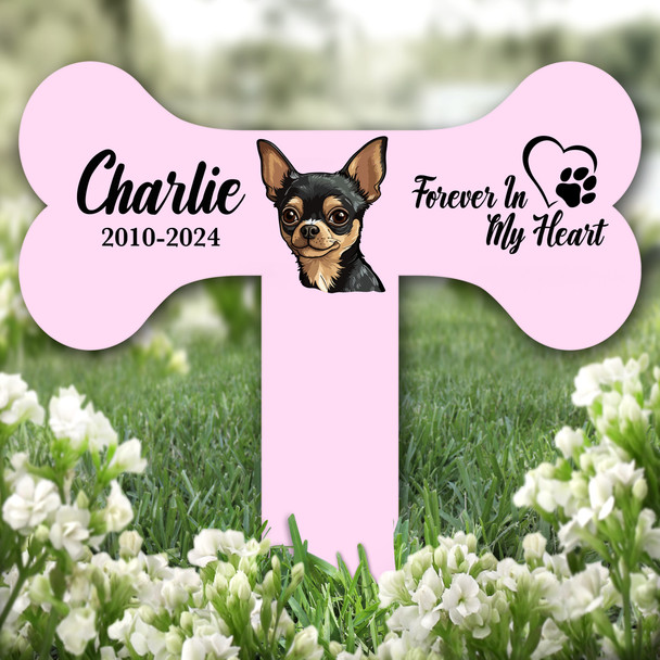 Bone Pink Chihuahua Dog Heart Pet Remembrance Grave Garden Plaque Memorial Stake