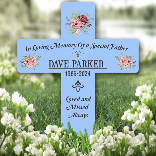 Cross Blue Father Grey Pink Remembrance Garden Plaque Grave Memorial Stake
